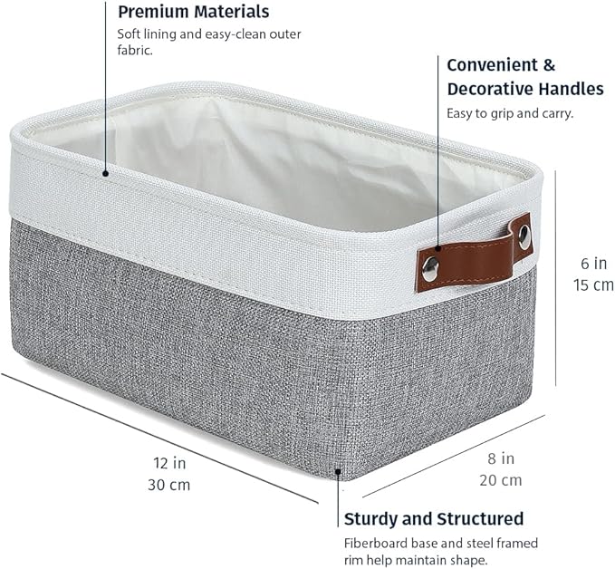 Small Fabric Storage Baskets 6 Pack, Gray/Off-White