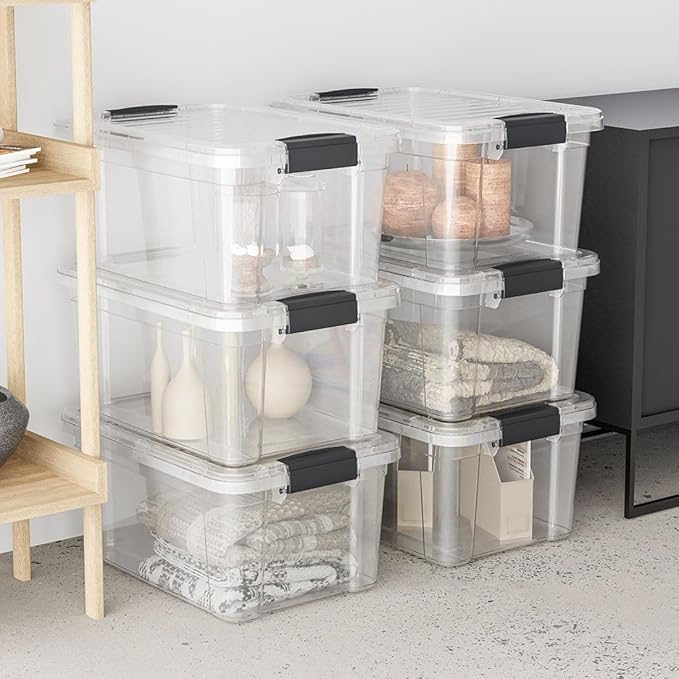 Superio Storage Bins with Lids- 2 Pack, 7.4 Qt Clear Boxes for Organizing, Stackable Plastic Containers- BPA Free, Non-Toxic, Odor Free