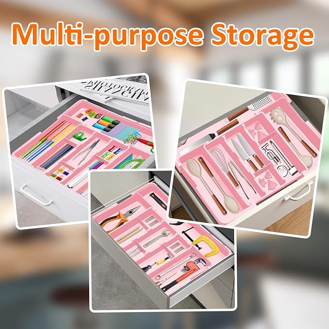 Spaclear Large Utensil Drawer Organizer Expandable Silverware Organizer for Kitchen Drawer Adjustable Cooking Utensil Holder Cutlery Flatware Tray