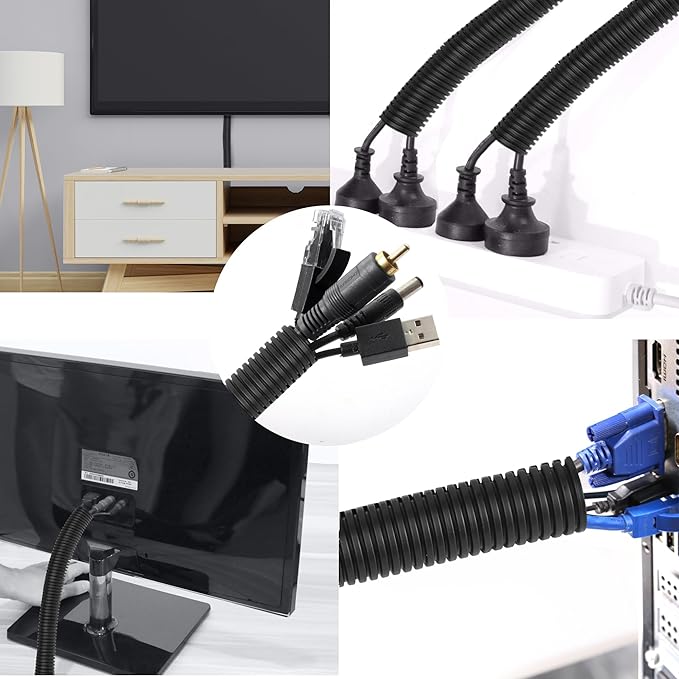 10ft - 3/4 inch Flame Retardant Split Wire Loom Tubing with Installation Tool - Flexible Wire Covers Cord Protectors - Black