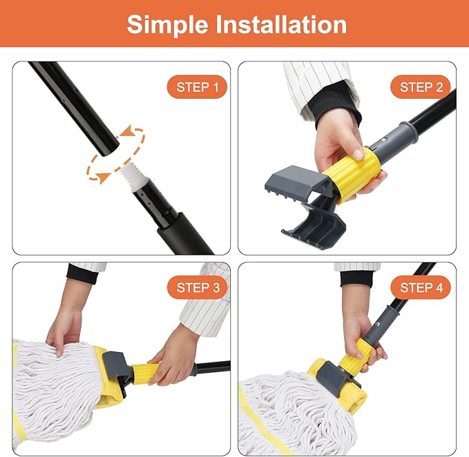 KeFanta Commercial Heavy Duty Industrial Mop with Extra Replacement Mop Head,60" Long Handle Looped-End String Wet Cotton Mops for Floor Cleaning,Home,Kitchen,Office,Garage and Concrete/Tile Floor