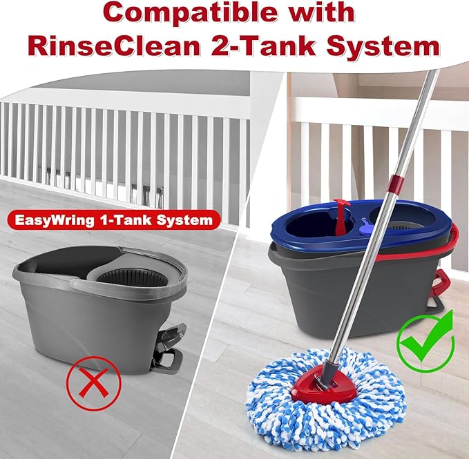 Spin Mop Handle,Mop Heads Replacements,Scrubber Mop Head and Mop Base Combo Set Compatible with Ocedar RinseClean 2-Tank Spin Mop,Mop Replace Head and Scrub Brush Set for Multi-Surface Hard Floor