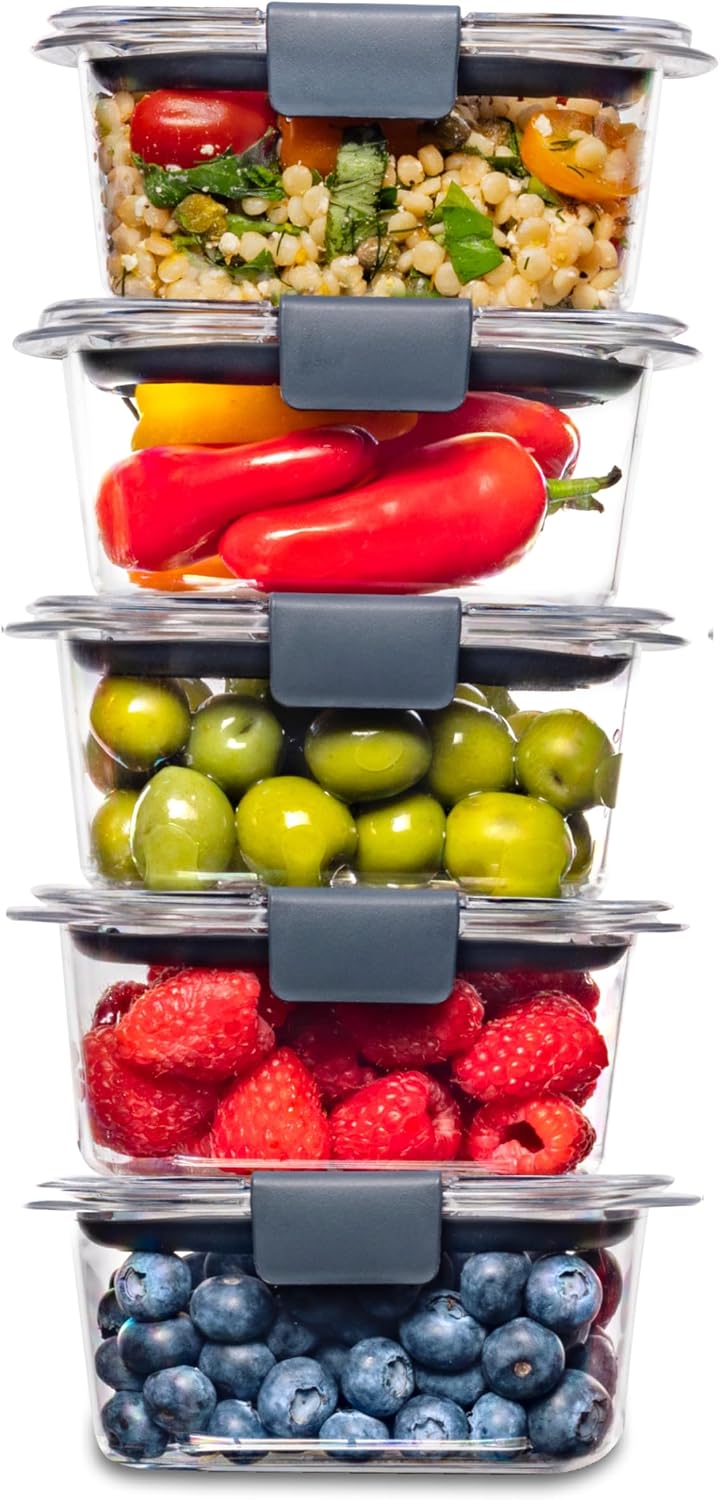 Brilliance BPA-Free Food Storage Containers Multi Pack, 1.3 Cup Plastic Containers with Lids, 5 Pack, Leak Proof, Microwave & Dishwasher Safe