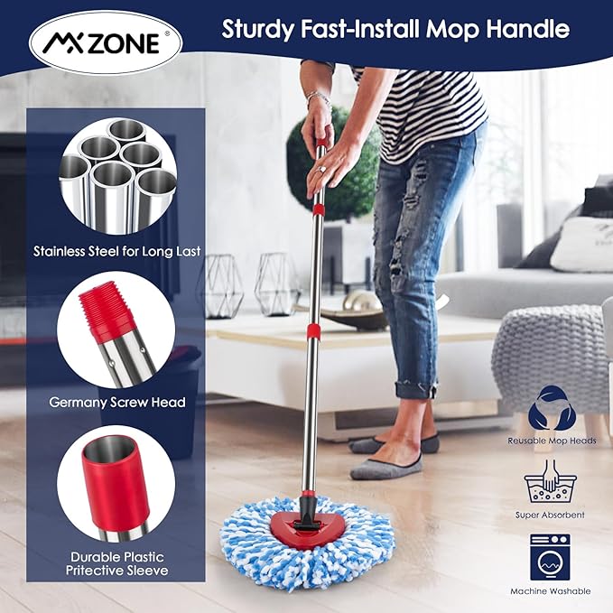 Spin Mop Head Replacement Base Handle Compatible with O Cedar Rinse Clean 2-Tank System, 4 Replace Heads, 1 Mop Handle, 1 Base and 1 Scrub Brush Combo Set