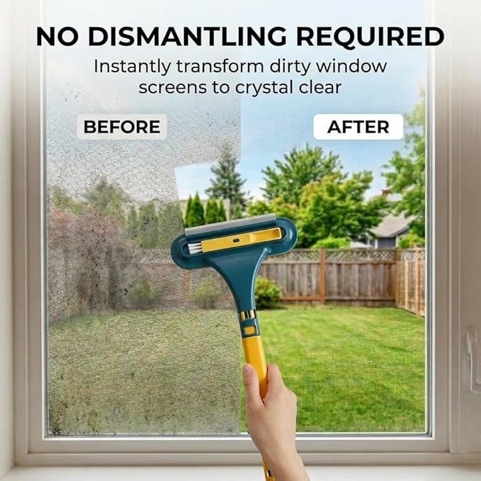 2026 Upgraded Window Screen Cleaner, 2 in 1 Detachable Screen Cleaning Brush with Squeegee, Wet Dry Dual Use,Multi-Functional Cleaner Tool for Patio, Door, Porch Screens (3)