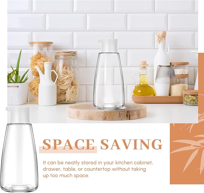 1 Pcs 9.6 oz Cruet Dispenser for Olive Oil Vinegar Soy Sauce Dispenser Bottle Glass Soy Sauce Container Oil Bottle for Kitchen Cooking Barbecue(White)
