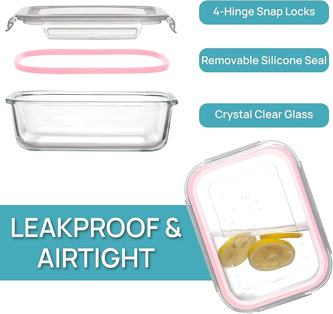Vtopmart 5 Pack 35oz Glass Food Storage Containers with Lids, Meal Prep Containers, Airtight Reusable Lunch Container Set, Safe for Oven, Microwave