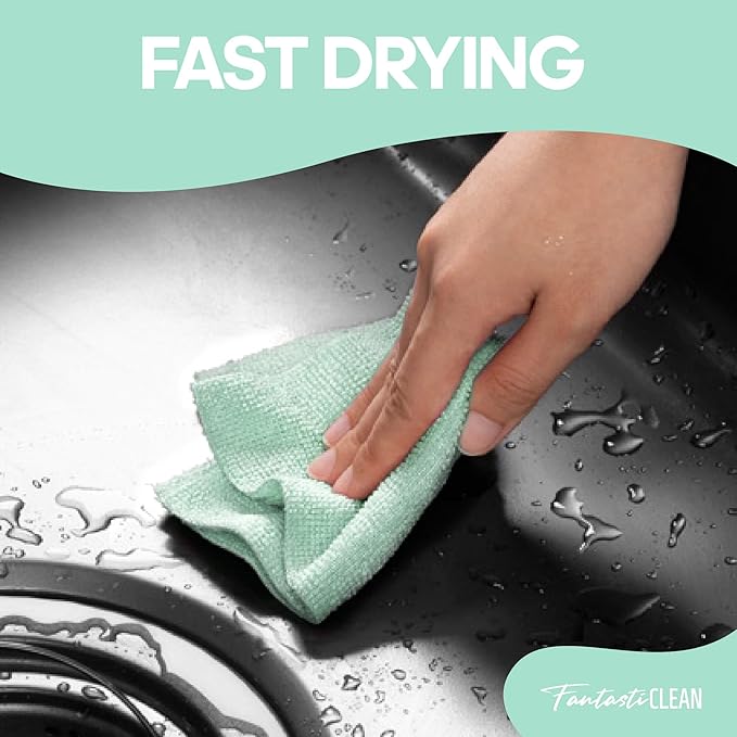Fantasticlean Microfiber Cleaning Cloth Roll -60 Pack, Tear Away Paperless Towels, 8" x 8", Reusable Washable Rags, for House Kitchen, Pet, Office, Indoor Outdoor, Compact and Portable (Mint Green)