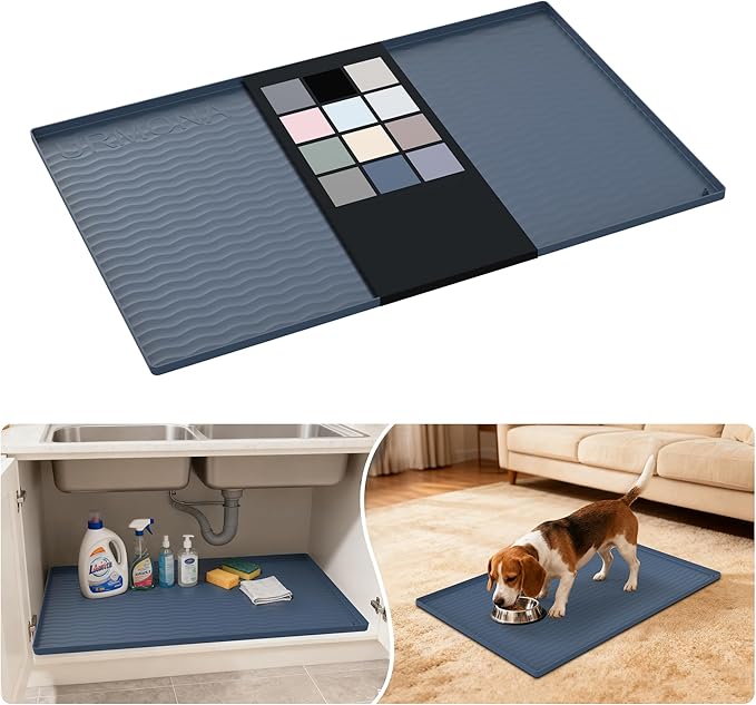 URMONA Waterproof Silicone Under Sink Mat 34'' x 22'' Shelf Liner for Kitchen and Bathroom, Cabinet and Counter Protector, Storage and Organizers, Litter Mat, Pet Cat Puppy Essentials(Dark Grey)