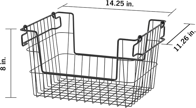 2-Pack Stackable Metal Wire Storage Baskets With Handles, Black, 14 Inches