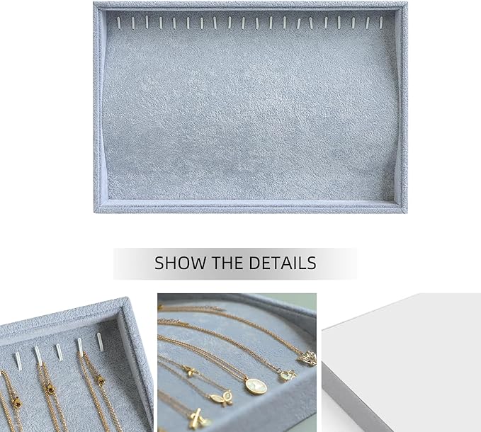 Wuligirl Jewelry Tray Velvet Stackable 20 Hooks Necklace Organizer Necklace