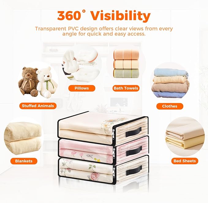 8 Pack Clear Storage Bags, 15.7x13.8x3.9 Inch