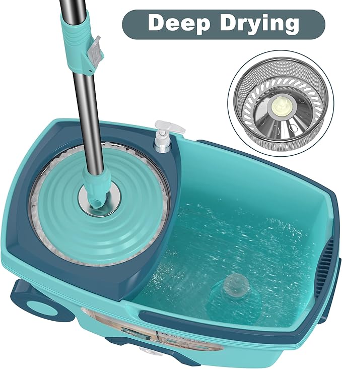Spin Mop and Bucket System, Mop and Bucket with Wringer Set,Mops for Floor Cleaning,Household Supplies Tools with 6 Replacement Refills,61" Extended Handle for Household Hardwood Floor - Green