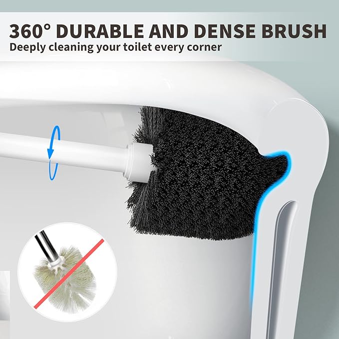 UPTRONIC Toilet Brush, Toilet Bowl Brush with Extra Long Handle Durable Bristles Toilet Scrubber and Covered Holder for Toilet Brush Set for Bathroom Cleaning (White, 1 Set)