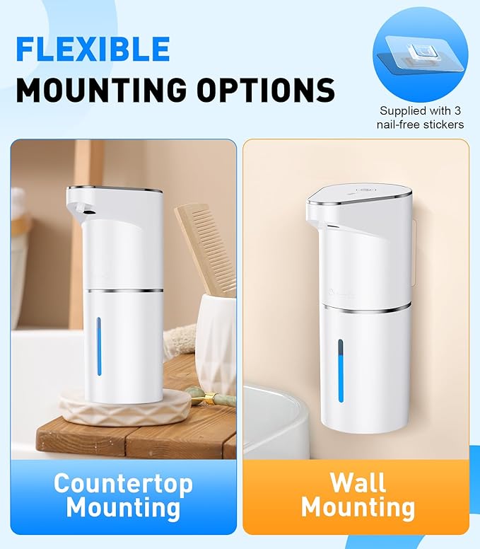 Automatic Soap Dispenser Touchless, 3-Level Adjustable 1200mAh, 13oz/350ml Wall or Countertop Mounted, Modern Electric Hand Soap Dispenser for Kitchen, Bathroom, Kids & Family - White