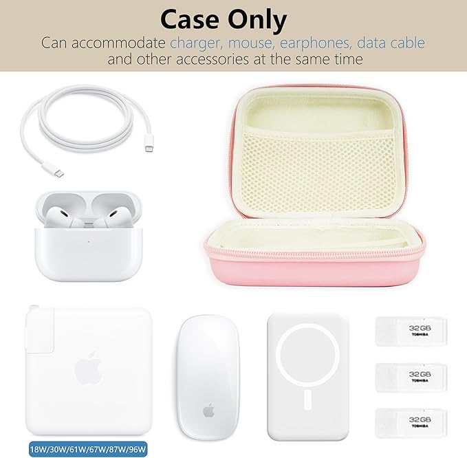 Charger Case for Macbook, Portable Tech Electronic Organizer Bag,Travel Storage Pouch for Laptop Accessories, MacBook Power Adapter, Charging Cords, USB Drives, Power Bank (Pink, L)