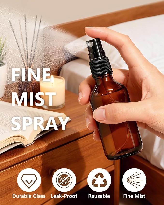 KEYWING 36 Pack Small Amber Glass Spray Bottles for Essential Oils, 2oz Empty Fine Mist Mini Spray Bottles, Refillable Containers for Hair, Travel, Plants, Cleaning, Skin Care