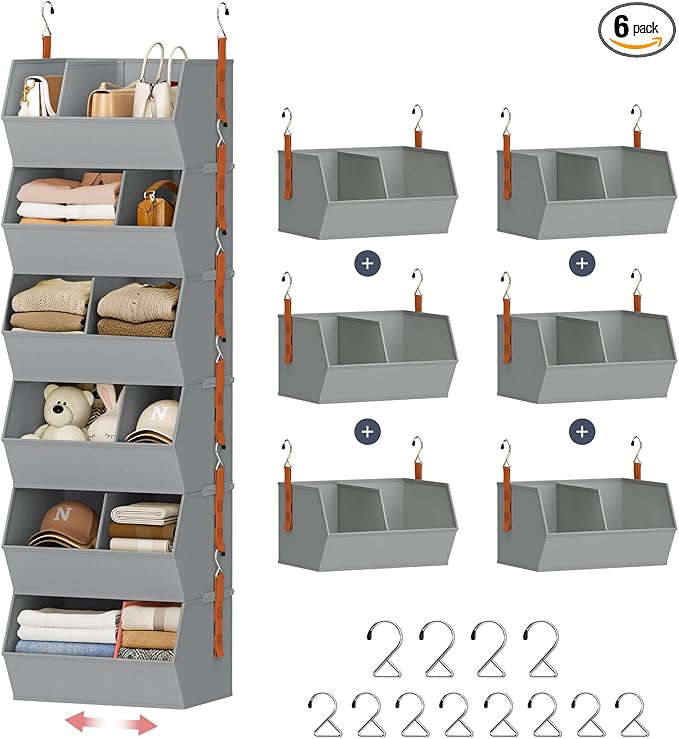 Hanging Closet Organizer Extra Large, Clothes Hanging Shelves for Closet with Divider, Collapsible Closet Storage System, Fabric Storage Bins for Home