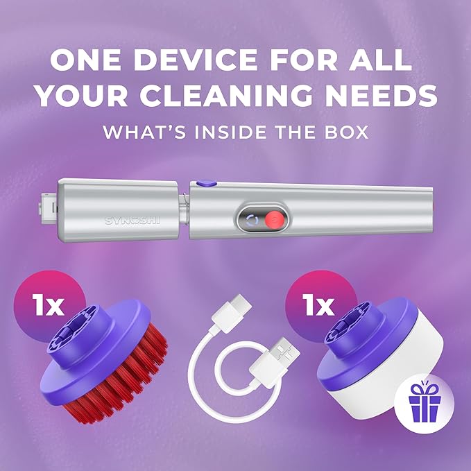 SYNOSHI PRO Electric Spin Scrubber, Cordless Cleaning Brush Bathroom Scrubber. Waterproof Shower Cleaner Brush with Adjustable Angles, 2 Speed, 180Min Work Time for Floor, Bathtub, Kitchen, Car, Tub