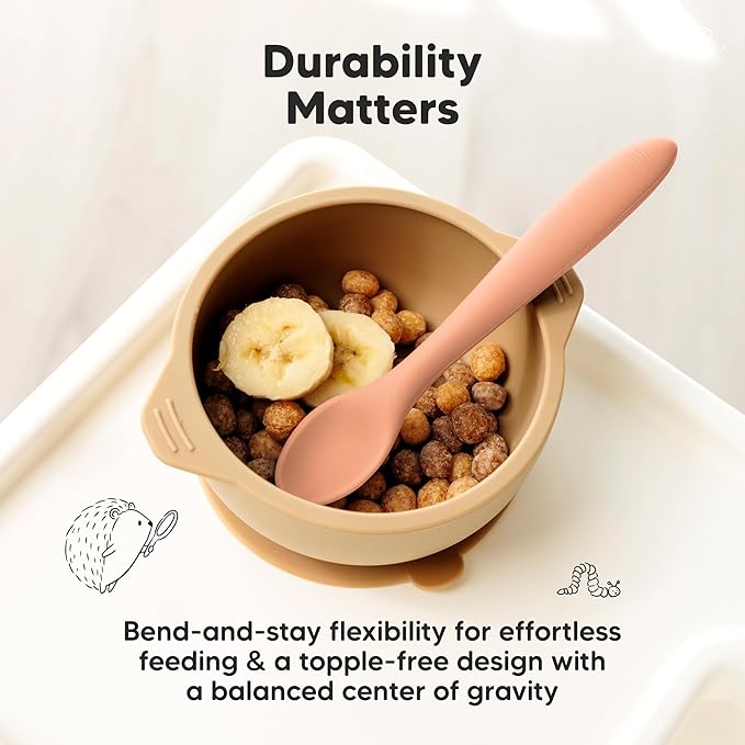 KeaBabies Silicone Baby Spoons, Self Feeding 6-12 months - 3-Pack Baby Weaning Eating Utensils, Toddler First Food Training Spoon, Infant, Kids Feeding Supplies Essential Set,Dishwasher-safe (Roseate)