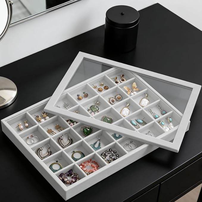 Jewelry Organizer Velvet Jewelry Tray with Lid Earring Holder Organizer Drawer