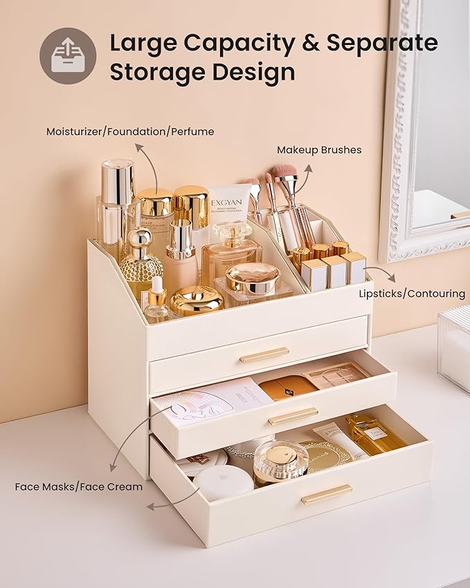 PU Leather Makeup Organizer for Vanity Desk