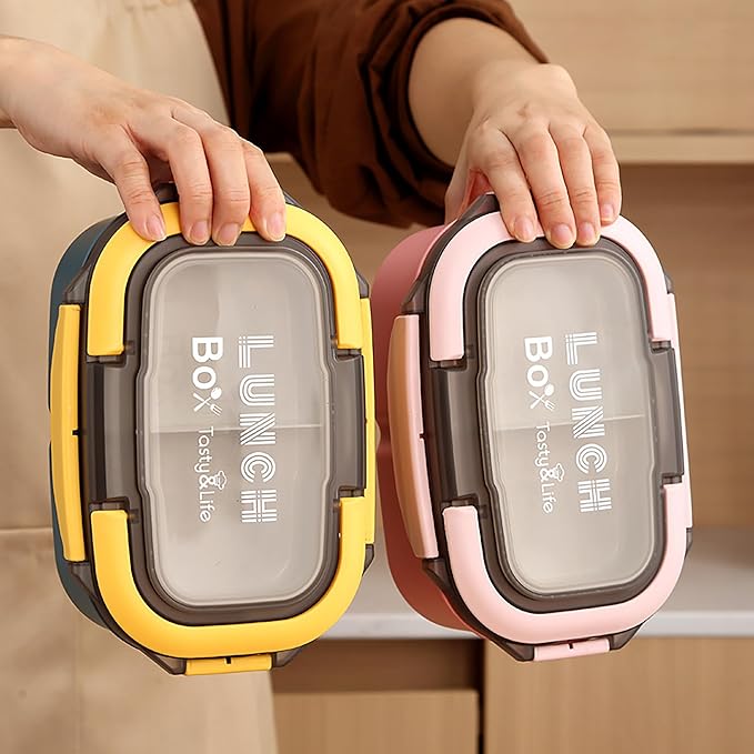 1400ML/47OZ Adult Bento Box, Leak-proof 3 Layers with Handle Portable Lunch Container, Lunch Box for Men and Women, BPA-Free, Microwave/Dishwasher/Freezer Safe, Reusable Snack Container (Pink)