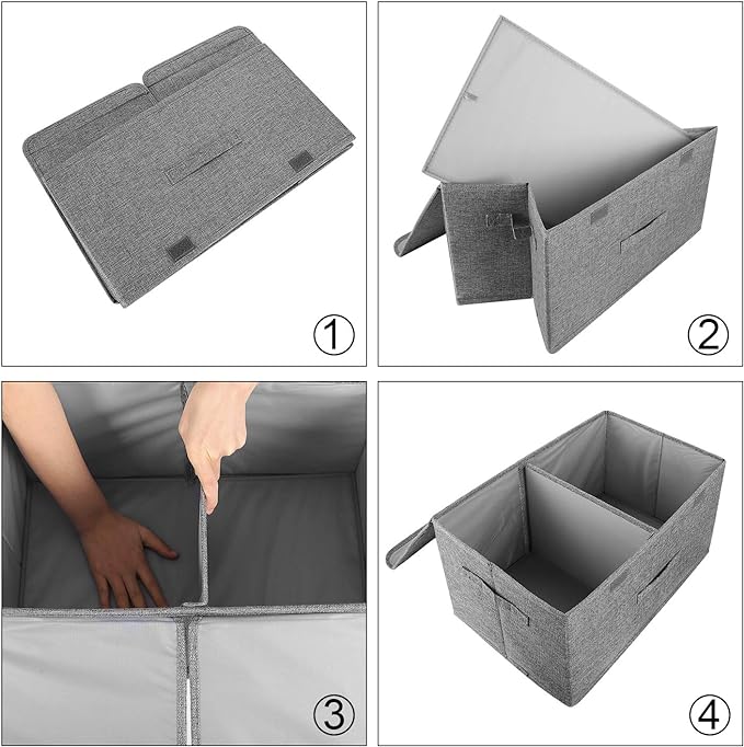 2 Pack Large Storage Boxes with Lids and Handles, Cream, Small