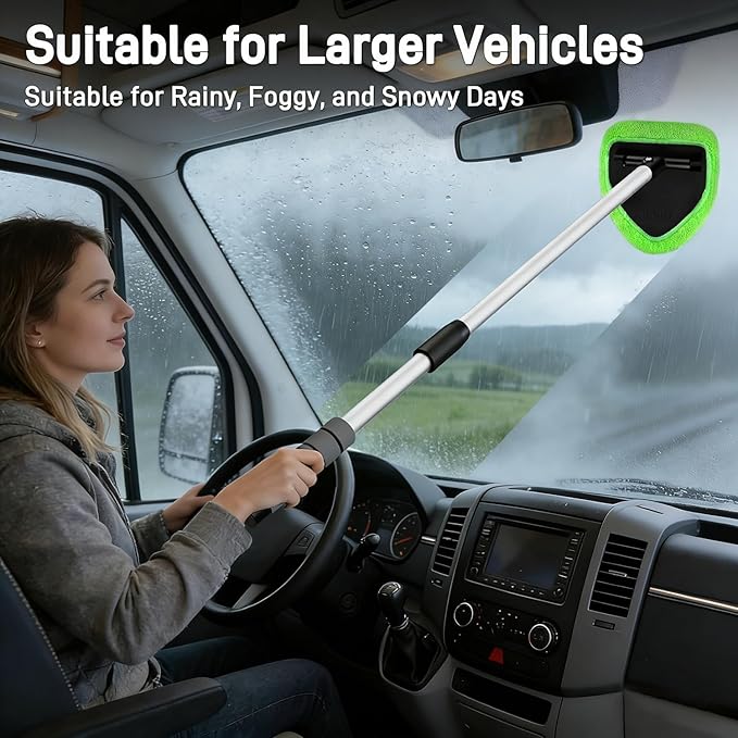 XINDELL 29-inch Windshield Cleaner Tool – Car Interior Window Cleaning Kit with Extended Long Handle & 4 Microfiber Pads