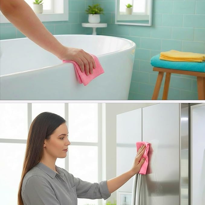 Microfiber Cleaning Cloth Roll Tearaway – Reusable Paper Towels for Kitchen & Home – Microfiber Towel Roll & Fiber Rags Bulk (Pink)