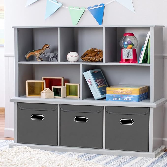 Closet Organizers Fabric Storage Bins With Lids Collapsible Cube Storage, （Grey