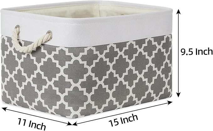 Bidtakay Basket Storage Bins Baskets for Organizing Set of 3 Collapsible Cloth Storage Linen Closet Organizer 15 X 11 X 9.5 Inches Large Foldable Baskets for Shelves (White&Quatrefoil Grey)