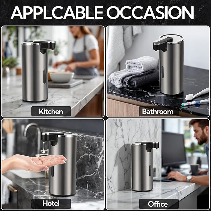 2 Pack Automatic Soap Dispenser Touchless, 13.5oz/400ml Stainless Steel Electric Sensor Pump with 3 Adjustable Volume, Clog-Free, Water-Resistant for Kitchen, Bathroom, Hotel, and School