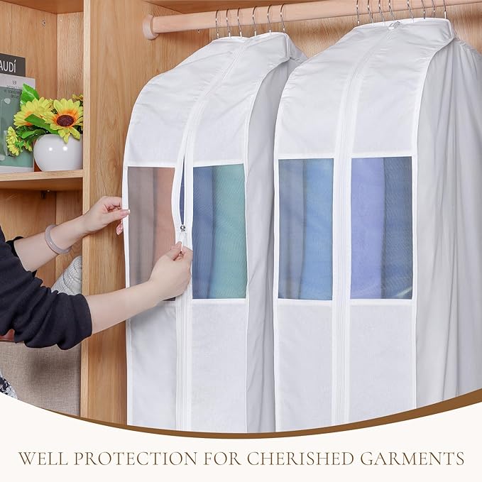 Premium Cotton Garment Bags for Hanging Clothes, 4 Pack