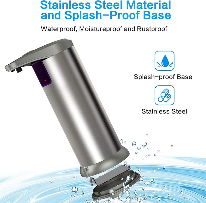 Infrared Automatic Soap Dispenser, Electric Soap Dispenser, Stainless Steel Touchless Auto Hand Soap Dispenser for Bathroom Kitchen Hotel Restaurant. 4 AAA Batteries (NOT Included).
