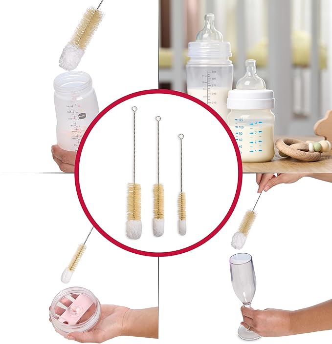 HIC Kitchen Soft-Tip Cleaning Brushes, Non-Scratch Microfiber with Boar Head Bristles, Set of 3 Sizes