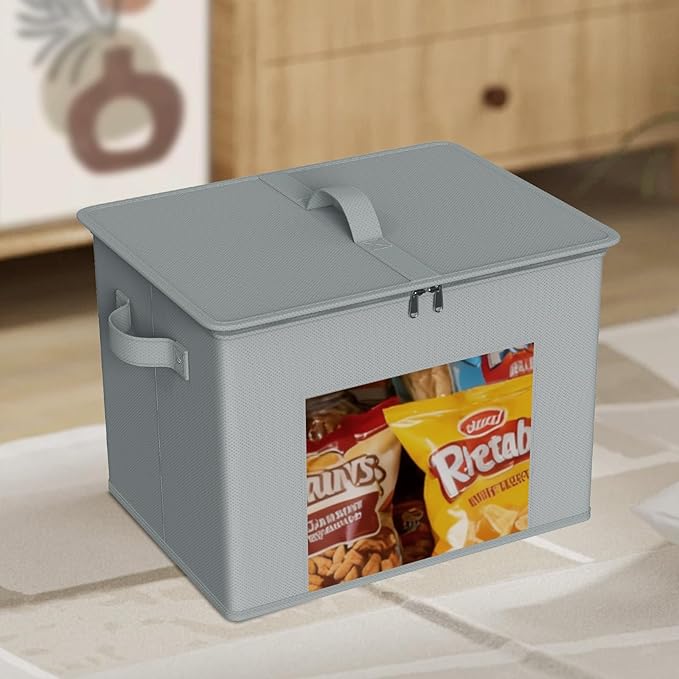 Zilink Fabric Storage Bins with Lid 4-Pack Stackable Closet Storage Bins Sweater Organizer with Zipper & Clear Window Closet Organizers and Storage Box for Home, Bedroom (Light Grey,17" x 12" x 12")