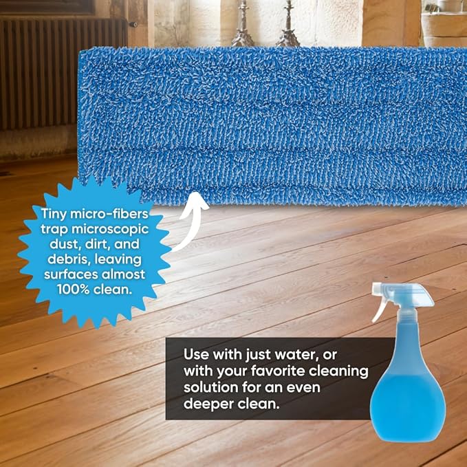 Microfiber Wholesale 18" Absorbent Microfiber Wet Mop Pad - Reusable, Machine Washable, Refills (2 Pack)