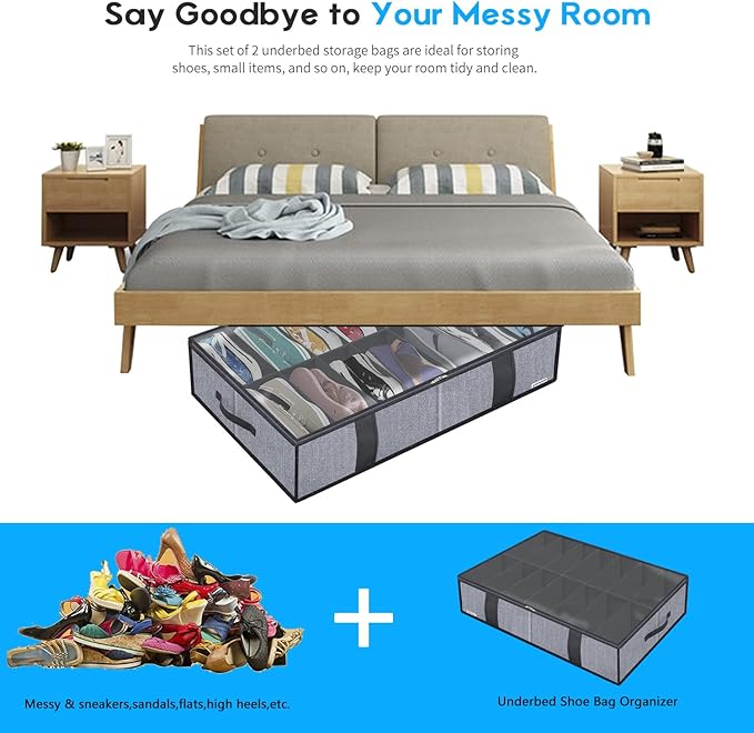 Under Bed Shoe Storage Organizers for Kids and Adults Fit 14 Pairs of Shoes & 4