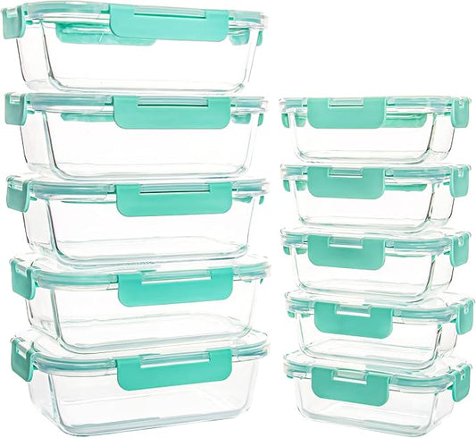 10 Pack Glass Storage Containers For Food, Airtight Meal Prep Containers with Lids Leak-proof, Glass Lunch Boxes Microwave, Freezer & Dishwasher Safe (34oz & 12oz)