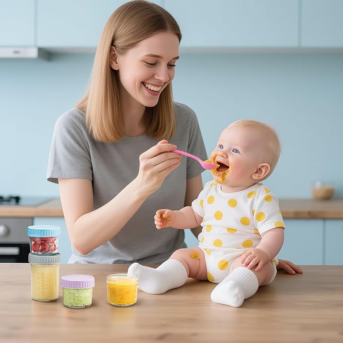 DRKIO 6 Baby Food Jars - 4 & 8 oz, Leak Proof Storage