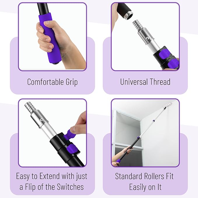 Bates- ‎Telescoping Pole, 2.4 to 6 Ft Long, Black & Purple, Paint Roller Extension Pole for Painting