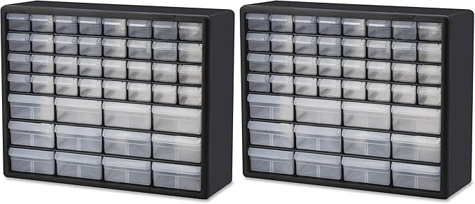Akro-Mils 44-Drawer Plastic Drawer Storage Cabinet for Garage Organization, Bead Organizer, Building Bricks Storage, Teacher Toolbox, Makeup Organizer, 20" W x 6" D x 16" H, 10144 Black (Pack of 2)