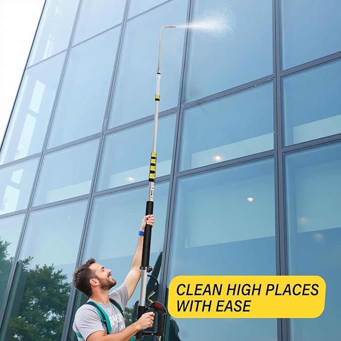 JANZ 25 FT Pressure Washer Telescoping Wand with Power Washer Extension Wands, Brush Head, Gutter Cleaner, 7 Spray Nozzle Tips