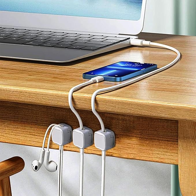 IFNOW 12 Pack Magnetic Cable Clips Cord Organizer White Self Adhesive Cord Holder Under Desk Cable Management for Home,Office,Car,Desk,Nightstand