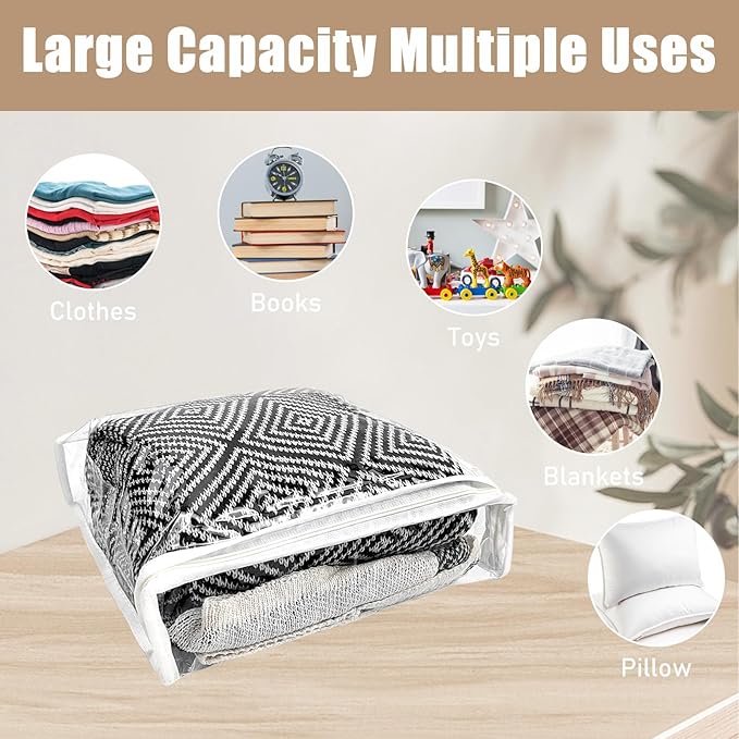 30Pcs Clear Vinyl Zippered Storage Bags - Blanket & Sweater Organizer, 10.5 x 10.5 x 2.5 Inch