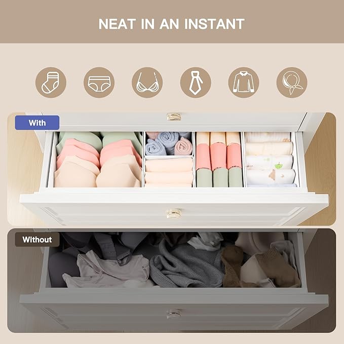 Drawer Organizer Clothes, 10 Pack Dresser Organizer for Baby Clothes, White