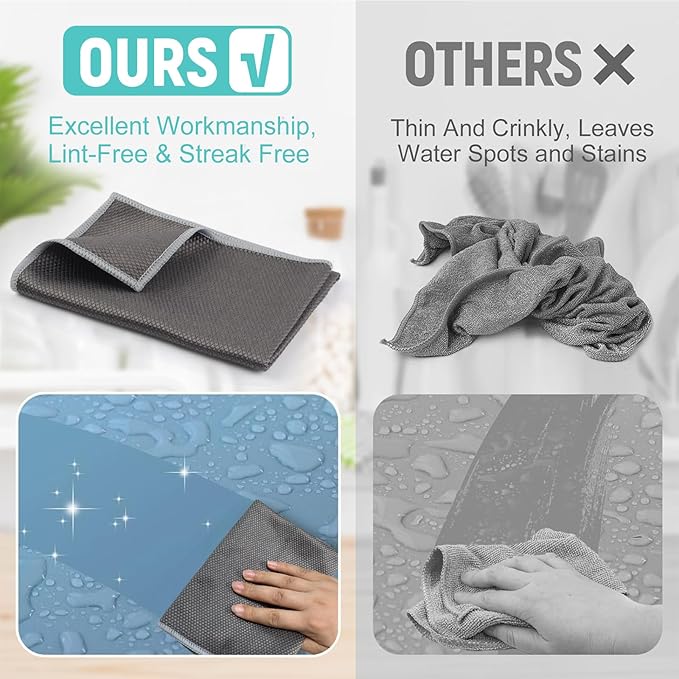 KinHwa Microfiber Glass Cleaning ClothsWindow Cleaning Cloth Lint free Scratch Free Polishing Cloths for Dishes Eyeglasses Car Stainless Steel Appliances Mirrors Screens 16In x 16In Gray 8Pack