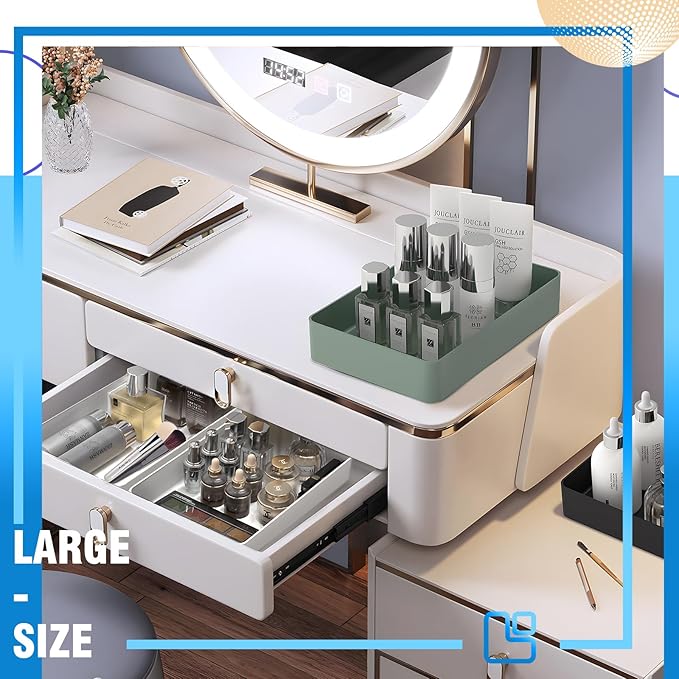 CHANCETSUI 11-Piece Stackable Drawer Organizer Set, Multi-size Desk Drawer Organizer Trays Vanity Storage Bins for Storing Makeup, Stationery