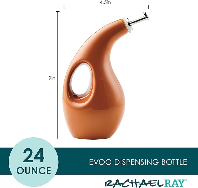 Rachael Ray 48466 Ceramic EVOO Oil and Vinegar Dispensing Bottle with Spout, 24 Ounce - Pumpkin Orange